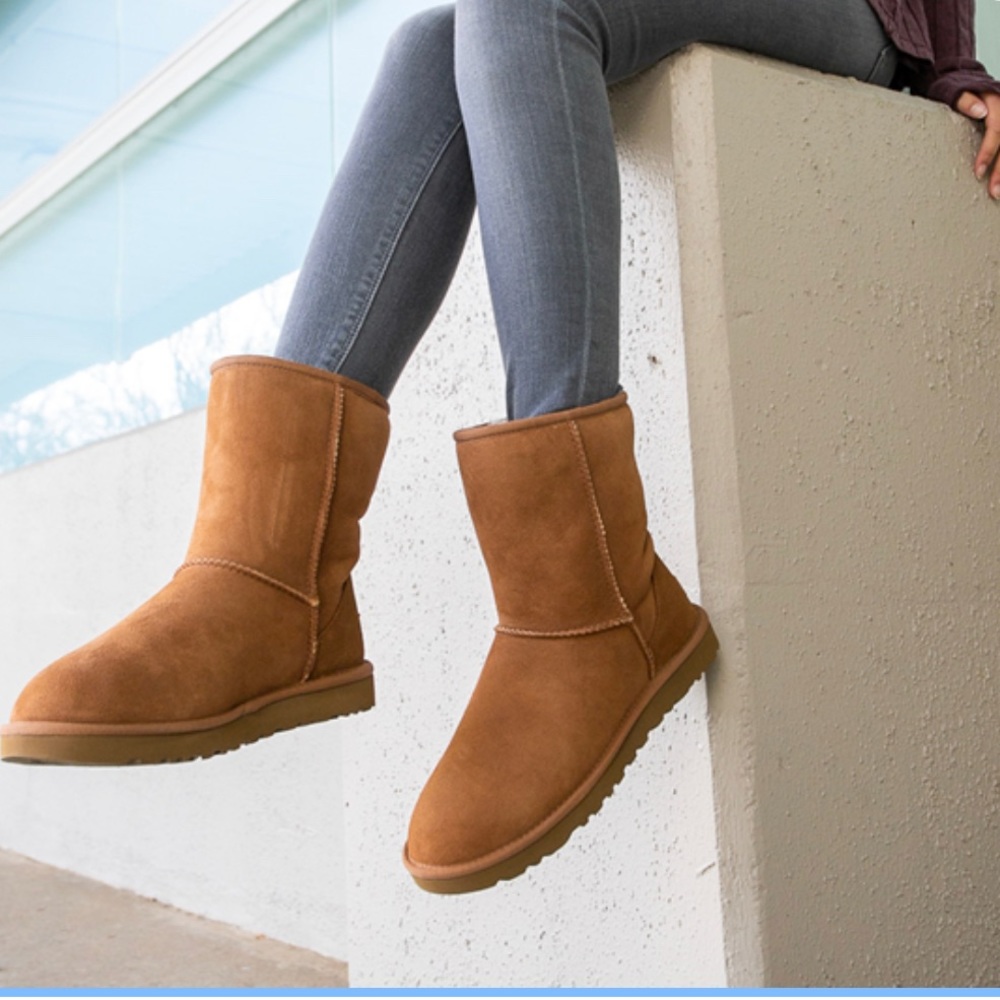 Womens UGG® Classic Short II Boot - Chestnut Leather Detail